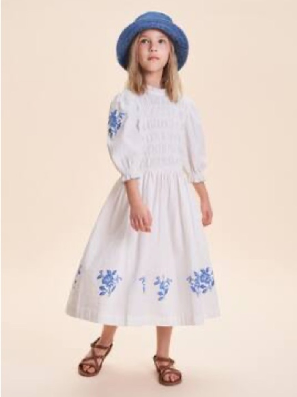 C'era Una Volta Emmanuelle Dress Blue embroidered smocked cotton cottagecore 12